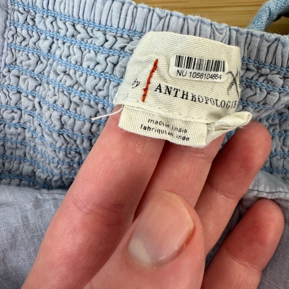 Anthropologie Linen Utility Corset Top Blue Smocked Bib Cropped Square Neck S - Picture 14 of 15